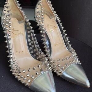 🔥 CHRISTIAN LOUBOUTIN Silver PVC Spike Pumps 🔥 size 39